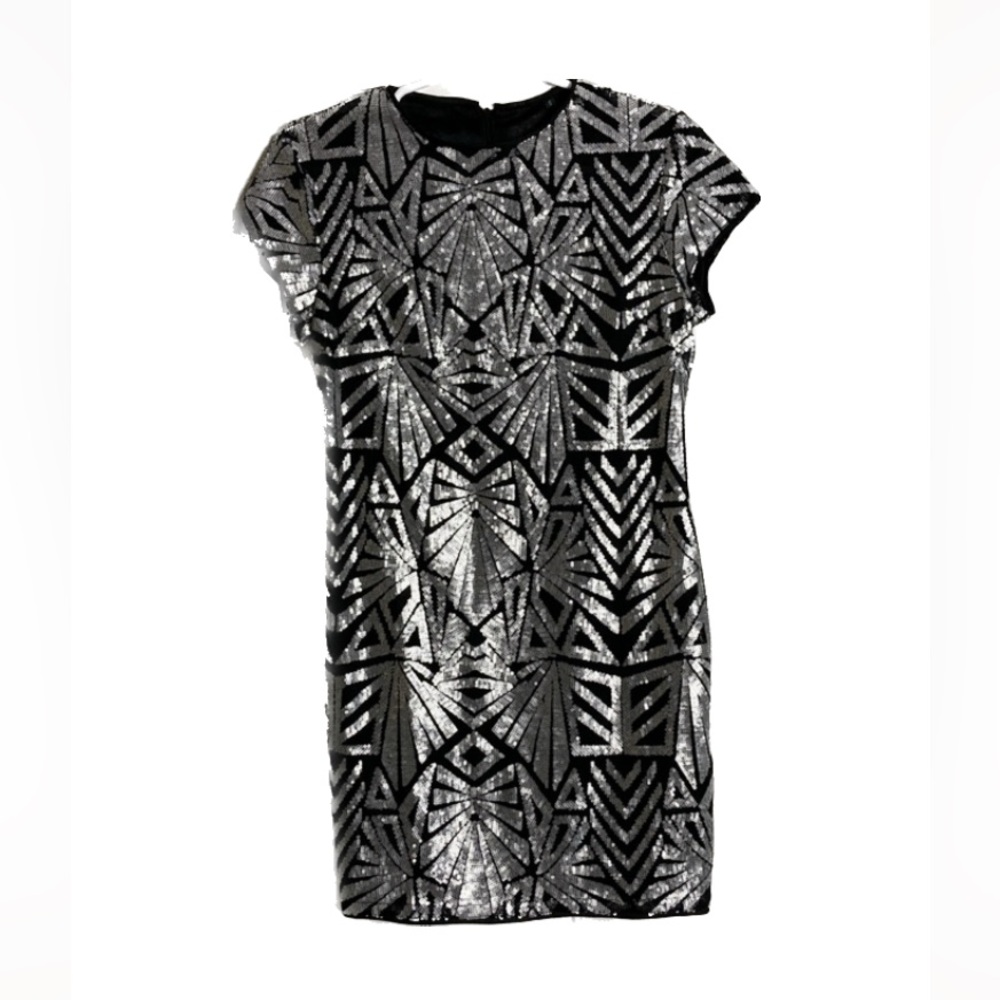 SheIn black and silver sheer sequin dress Small